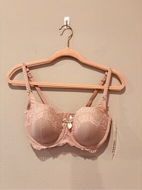 DKNY Lace Underwire Bra in Blush Pink Feminine Refined Delicate Soft Satin Bow